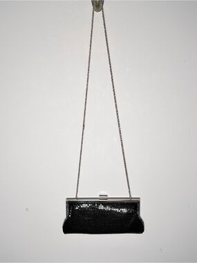 Gorgeous La Regale Black Sequin Evening Clutch with Silver Chain Strap